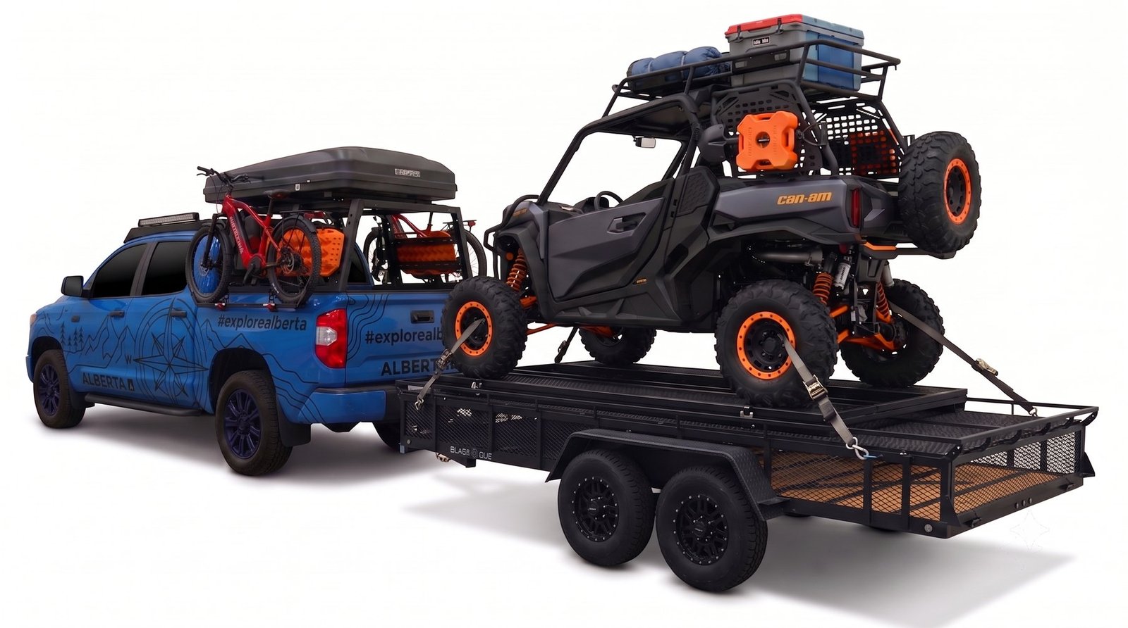 The Tundra hooked to the loaded Blackout trailer