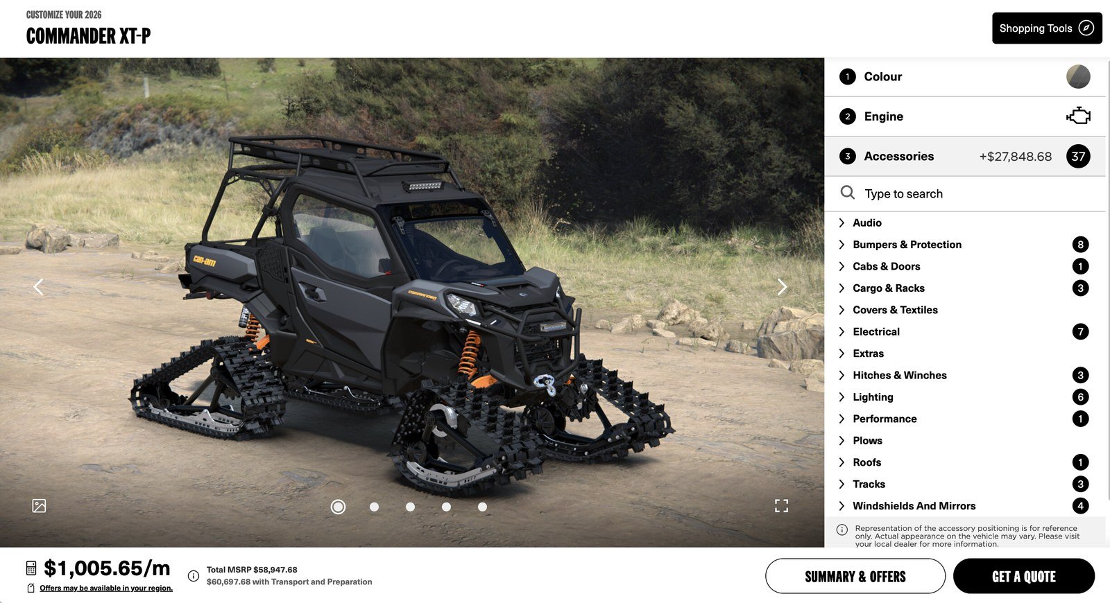 The Can-Am Build Your Own configurator with the Commander XT-P specced